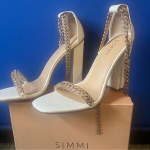 Simmi White and Gold Chain Embellished Heels